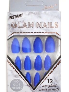 Instant Glam Matte Almond Press-On Nails- Royal Blue